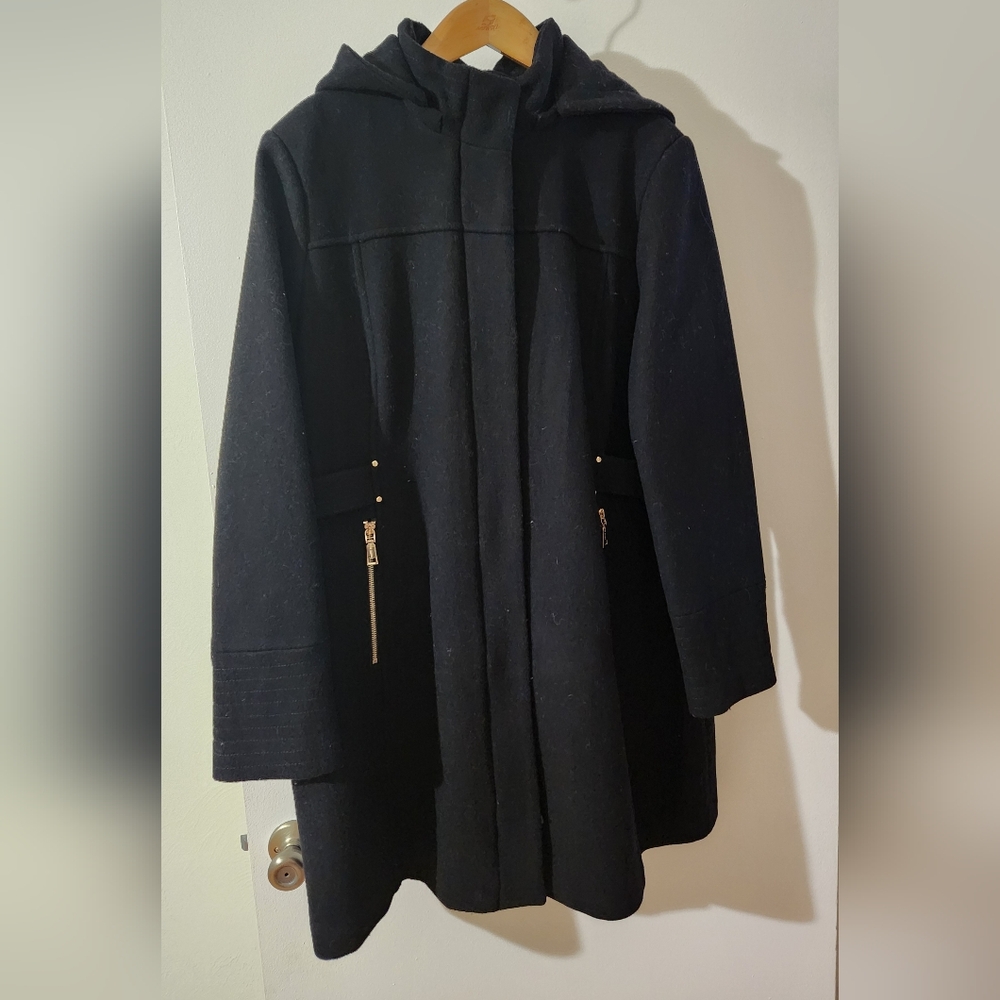 Vince Camuto Women's Black Hooded Wool Blend Coat - Size XL